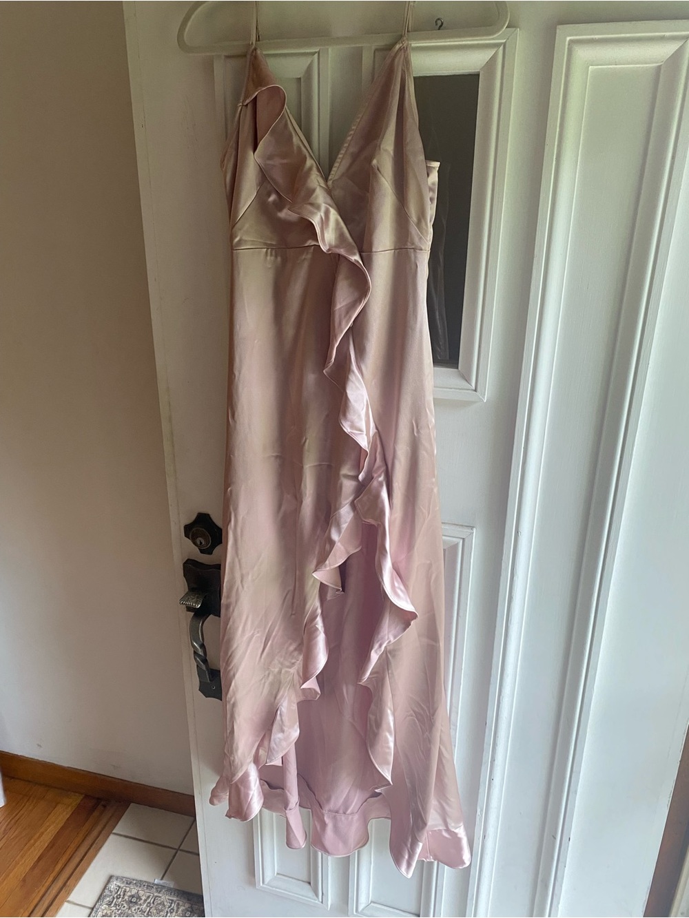 Dress Forum Ruffled Satin Slip Dress - Blush Pink/Rose Gold